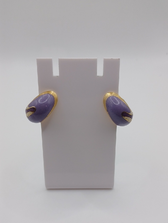 Taiwan Jewelry - Taiwan Purple and Gold Tone Enamel Clip-On Earrings
